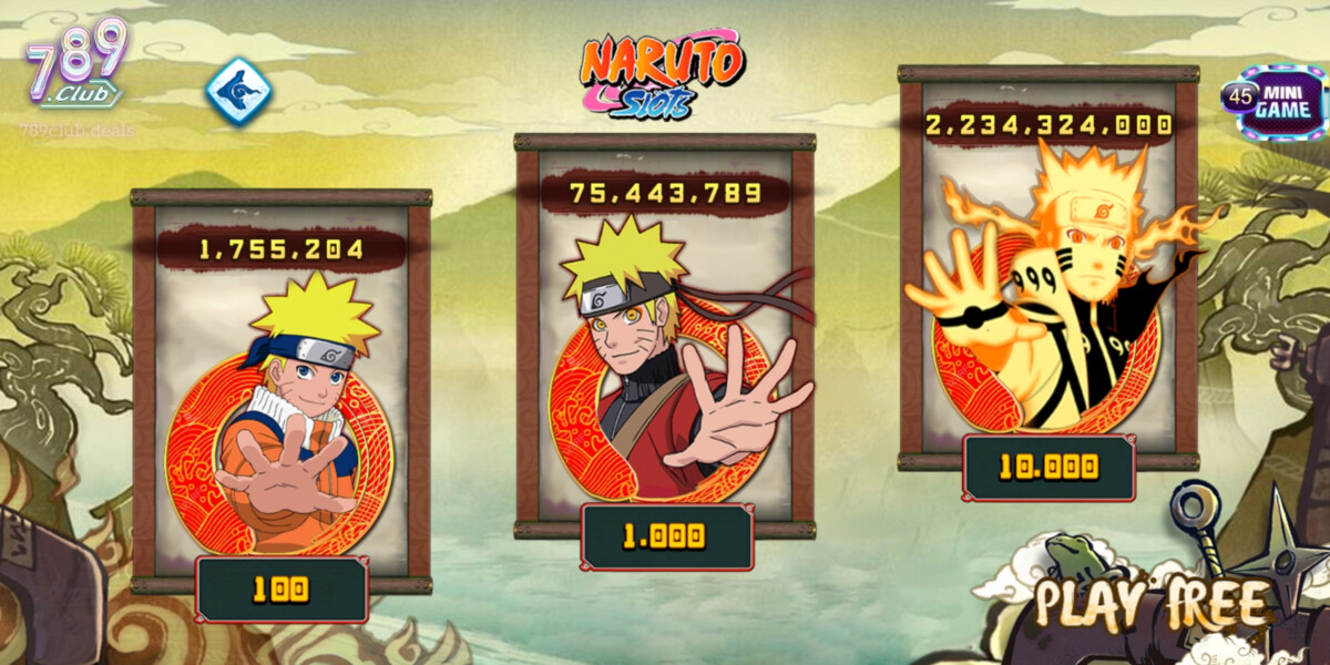 3 phòng chơi trong Naruto Slots Tại 789Club